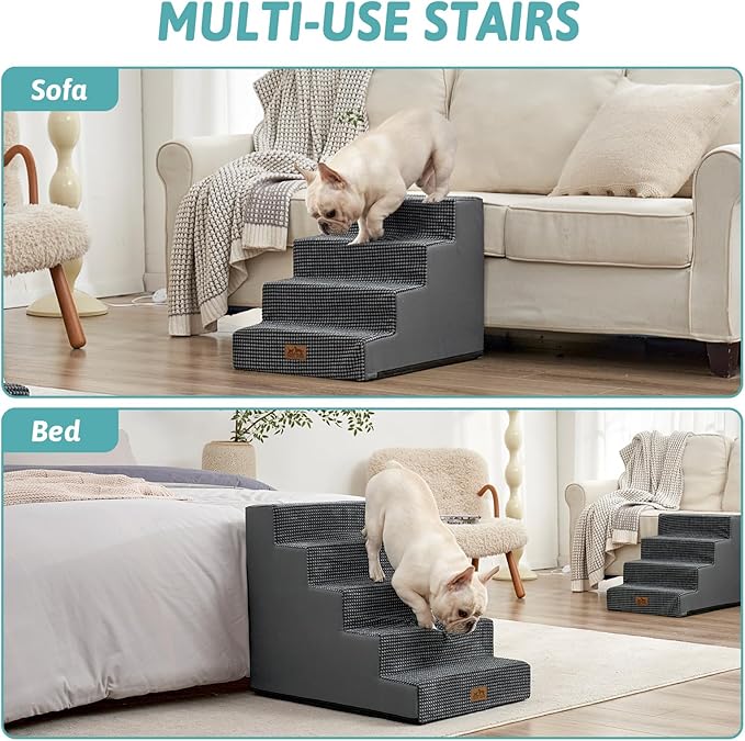 Dog Stairs for Small Dogs, 5 Tier Wider Pet Stairs for High Beds, 23.6" H Non-Slip Dog Steps for Old Cats, Puppies, Small Medium Dogs, 29.5x19.7x23.6 inch, Dark Grey-PurrikoPets