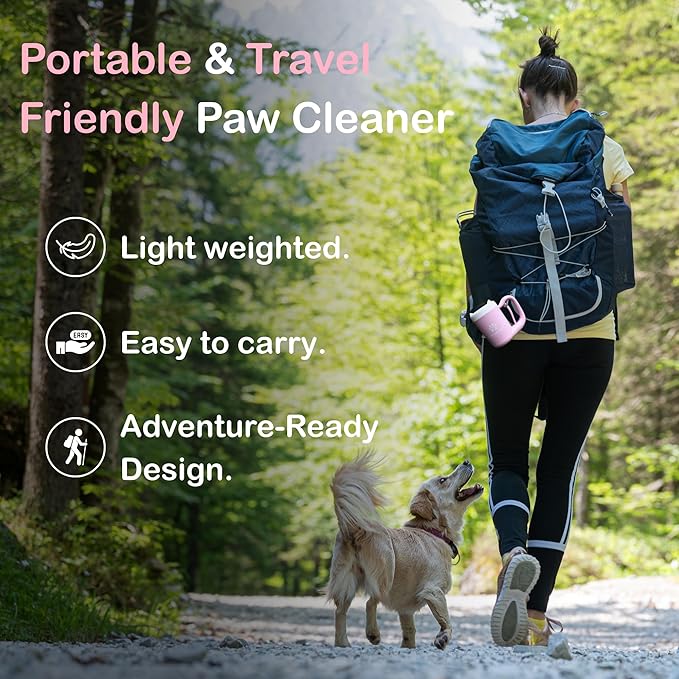 Dog Paw Cleaner for Small & Medium Dogs – Portable Paw Washer Cup with Soft Silicone Brush, Towel & Moisturizing Balm – Gently Cleans Muddy Paws After Walks (Pink, Small)-PurrikoPets