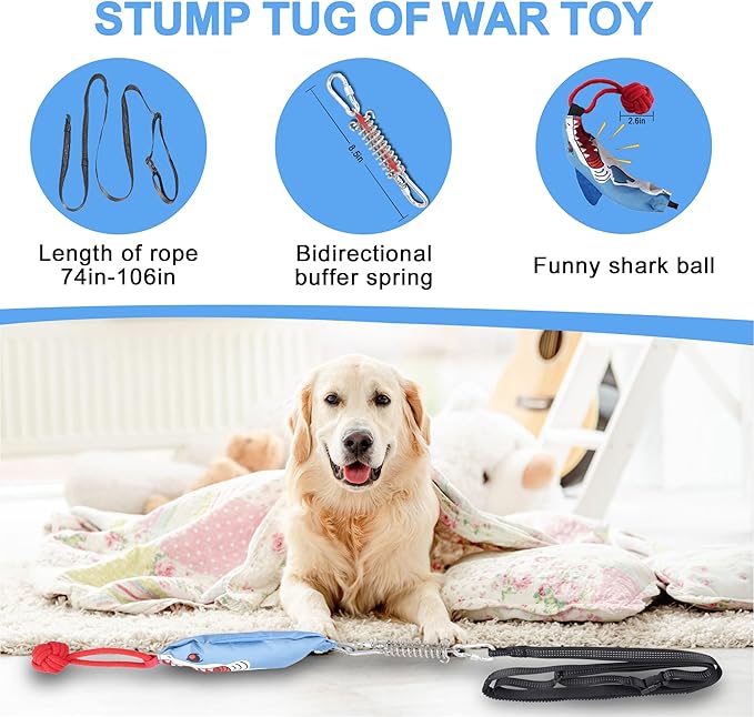 Dog Tree Tug of War Toy with Squeaky, Tethered Tug of War Outdoor Toy Self Play for Aggressive Chewers, Durable Bungee Cord with Chew Ball-PurrikoPets