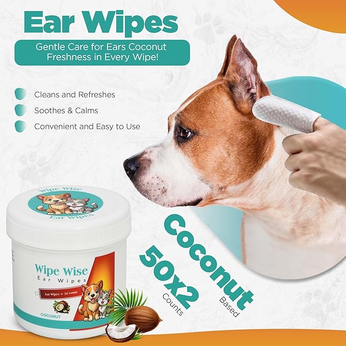 100 Pet Wipes (8x8'' Unscented) - 100 Ear Wipes (Coconut) - 50 Dental Wipes (Mint Infused) for Dogs & Cats, 250 Wipes, Alcohol-Free, Safe & Gentle- Great Value Bundle, Pet Care-PurrikoPets