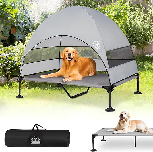 Elevated Outdoor Dog Bed with Canopy & Adjustable Feet - Larger Shade for Camping, Backyard & Patio-PurrikoPets