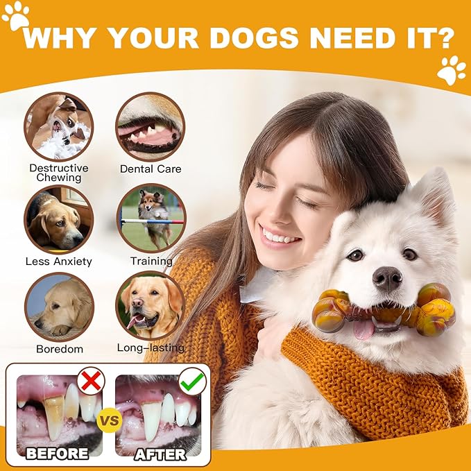 Dog Toys for Aggressive Chewers, Indestructible Dog Chew Toys for Large Medium Small Breed, Tough Nylon Interactive Durable Chew Toy Bone for Puppy Teething Toy Bacon Flavor, Best Gift&Keep Them Busy-PurrikoPets