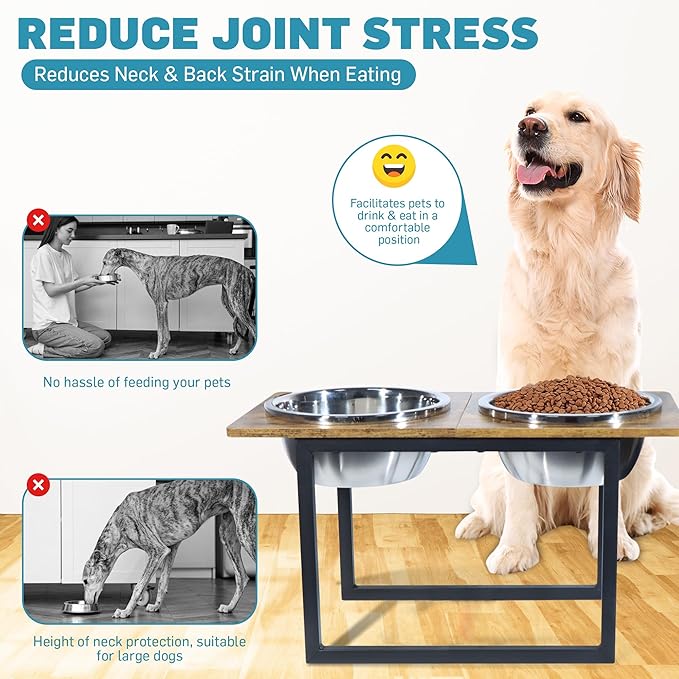 Elevated Dog Bowls for Large & Extra Large Breed Dogs - Raised Dog Feeding Station with Two Stainless Steel Bowls - Helps to Reduce Strain on Dog’s Neck & Joints - 3500 ML Capacity-PurrikoPets