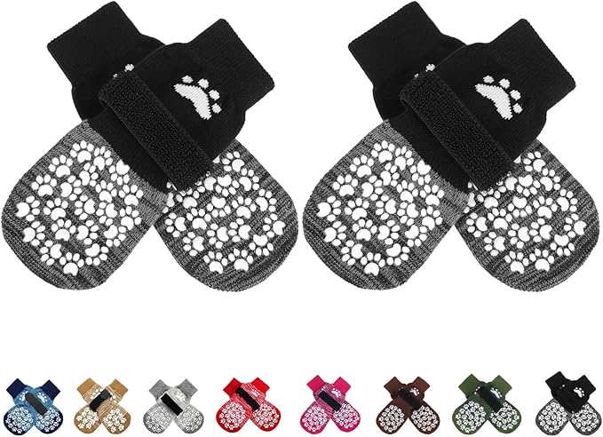 EXPAWLORER Anti Slip Dog Socks to Prevent Licking Paws, Shoes for Hot Pavement, Dog Booties for Small Medium Large Senior Dogs, Traction Control Boots & Paw Protectors for Hardwood Floors Black&Grey-PurrikoPets