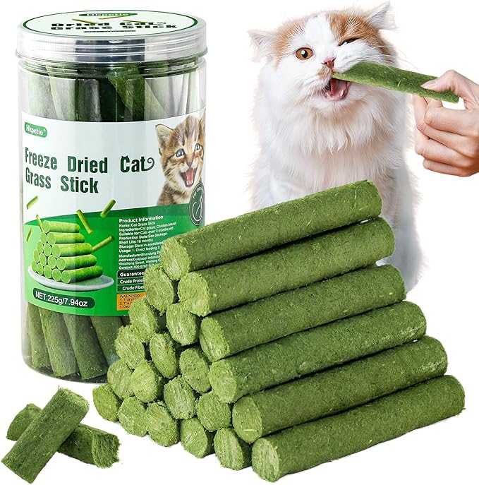 225g Cat Grass Teething Stick, Delicious Cat Treat Snack Edible Cat Chew Toy for Teeth Cleaning and Hairball Removal in Cats-PurrikoPets