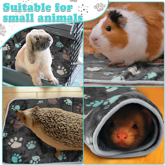 4 Pcs Waterproof Guinea Pig Blankets Washable Small Animal Fleece Bedding Absorbent Guinea Pig Cage Liners Reusable Pet Pee Pad Sleep Mat Pad Cover for Hamster Ferret (Cute Paw,24 x 16 Inch)-PurrikoPets