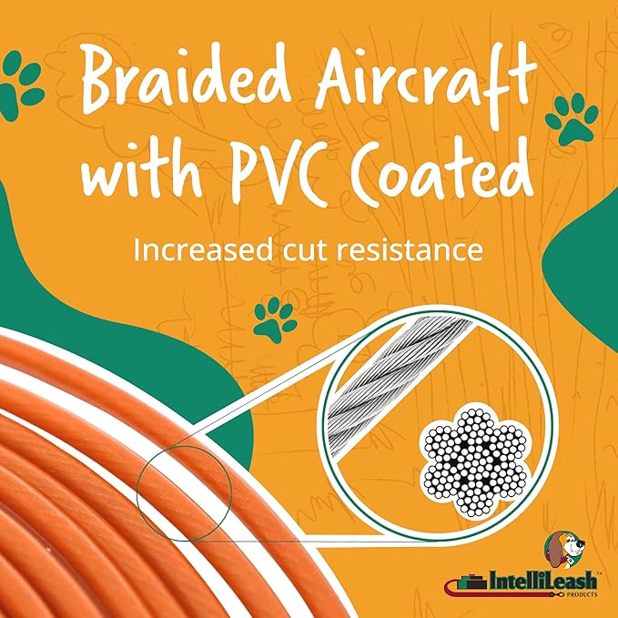 30FT Tie-Out Cables for Dogs - Strong, Safe, and Durable Dog Tie-Outs for Small Dogs up to 90 Pounds - Weather and Wear Resistant Galvanized Aircraft Cable for Outside Use-PurrikoPets