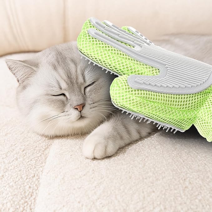 2 in 1 Pet Grooming Glove for Cats & Dogs, Efficient Deshedding Brush Pet Long Short Fur Removal Glove, Gentle Massaging Puppy Kitten Bathing Grooming Brush Tool, Easy Clean Floating Hair Mitt-PurrikoPets