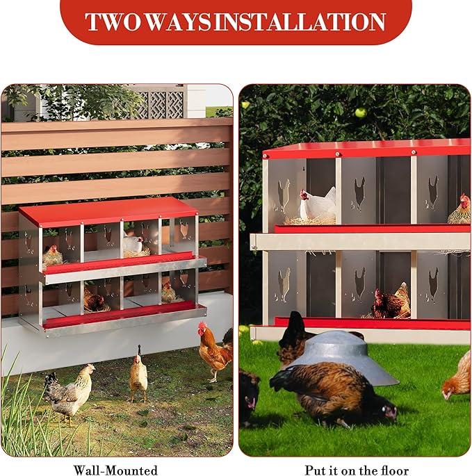 8 Hole Chicken Nesting Box with Roll Out Egg Tray, Rustproof & Ventilated Chicken Laying Boxes for Hens, Chickens, Ducks | Easy-Clean Poultry Coop Accessories-PurrikoPets
