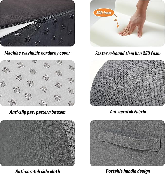 Dog Stairs&Steps for High Beds Up to 28'', 5-Step Dog Ramp for Small Medium Dogs with Washable Cover, Non-Slip Steps for Cats to Get on Couch and Sofa, Durable Foam Ladders, 24.4" Tall, Grey-PurrikoPets