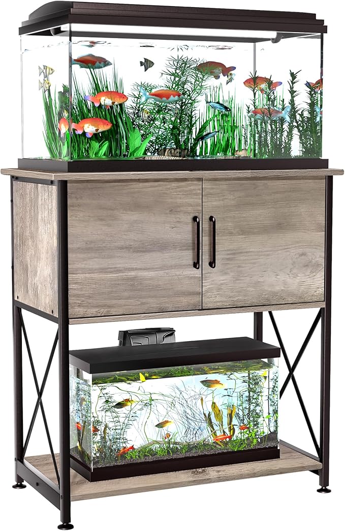 20-29 Gallon Aquarium Stand Metal Frame Fish Tank Stand with Cabinet Storage, for 20 Gallon Long Aquarium,30.7" L*16.5" W Tabletop,330LBS Capacity Grey PG01YGZ-PurrikoPets