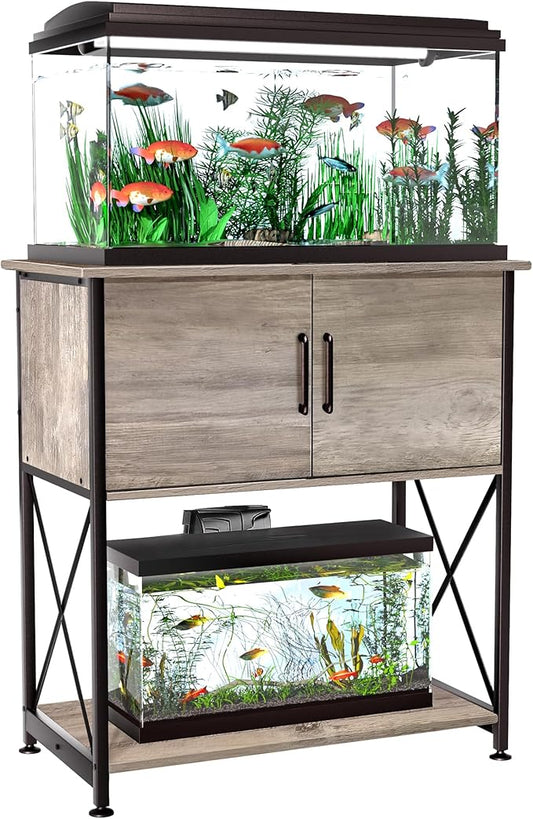 20-29 Gallon Aquarium Stand Metal Frame Fish Tank Stand with Cabinet Storage, for 20 Gallon Long Aquarium,30.7" L*16.5" W Tabletop,330LBS Capacity Grey PG01YGZ-PurrikoPets