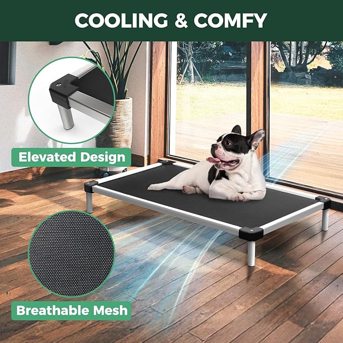 FXW TitanNest Chew-Proof Elevated Dog Bed, Raised Cot for Indoor/Outdoor/Camping Use, Durable & Waterproof Cooling Pet Bed for Extra Large Dogs, 56.0" L x 31.0" W x 7.3" H, Black-PurrikoPets