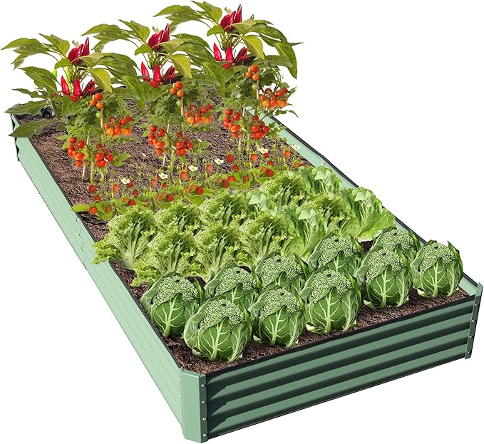 Domi Galvanized Raised Garden Bed, 8x4x1Ft Thickening Metal Planter Box for Vegetables Bottomless for Backyard Outdoor, 1" Deep w/ 228 Gallon Capacity - Green-PurrikoPets
