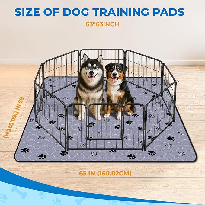Fostanfly Non-Slip Washable Pee Pads for Dogs, 2 Pack Large 63"x63" Ultra-Absorbent and Leak-Proof Reusable Potty Training Pads for Dogs and Cats Puppy Pads-PurrikoPets
