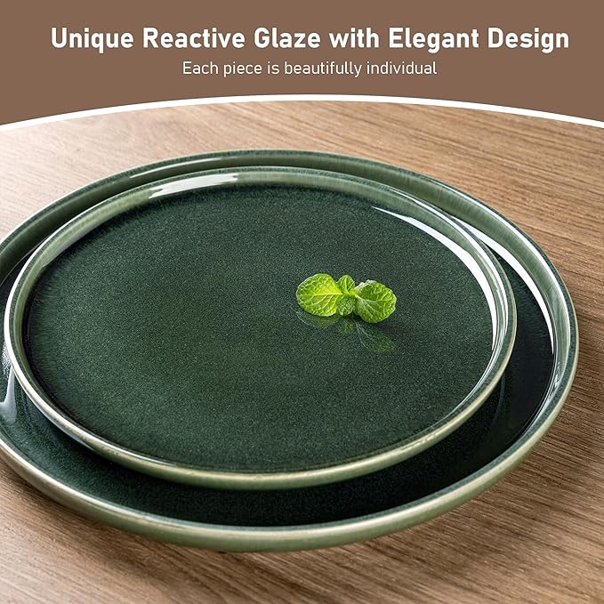 GBHOME Ceramic Dinnerware Sets for 6, 18 Pieces Stoneware Plates and Bowls Sets, Reactive Glaze Dishes -Scratch Resistant, Dishwasher&Microwave Safe, Earth Green-PurrikoPets