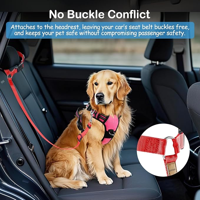 3 Pack Dog Seat Belt for Car, Car Headrest Restraint Adjustable Nylon Fabric, Dog Restraints Vehicle Seatbelts Harness (Black & Red & Purple)-PurrikoPets