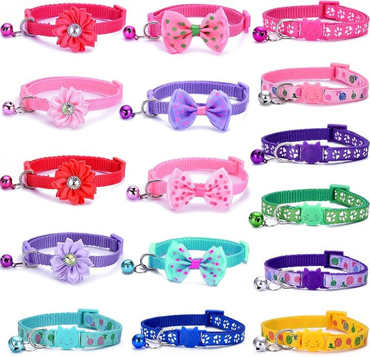 16 PCS Cute Cat Collars Breakaway with Bell for Boy Cats and Girl Cats Gifts-PurrikoPets