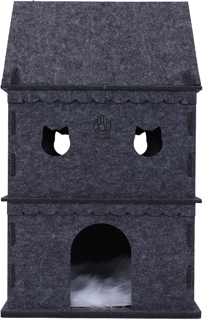3-Tier Indoor Cat Apartment，Cozy Pet Cat Bed, Hideaway, and Sturdy Cat Castle for Multiple and Large Cats-PurrikoPets