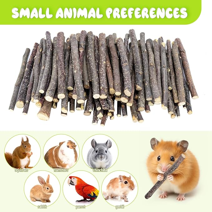 600g Small Apple Sticks Animals Molar Wood Treats Toys for Rabbits Chinchillas Guinea Pig Hamster Gerbil Parrot Bunny Chew Stick Toys Treats, 21.2 OZ-PurrikoPets