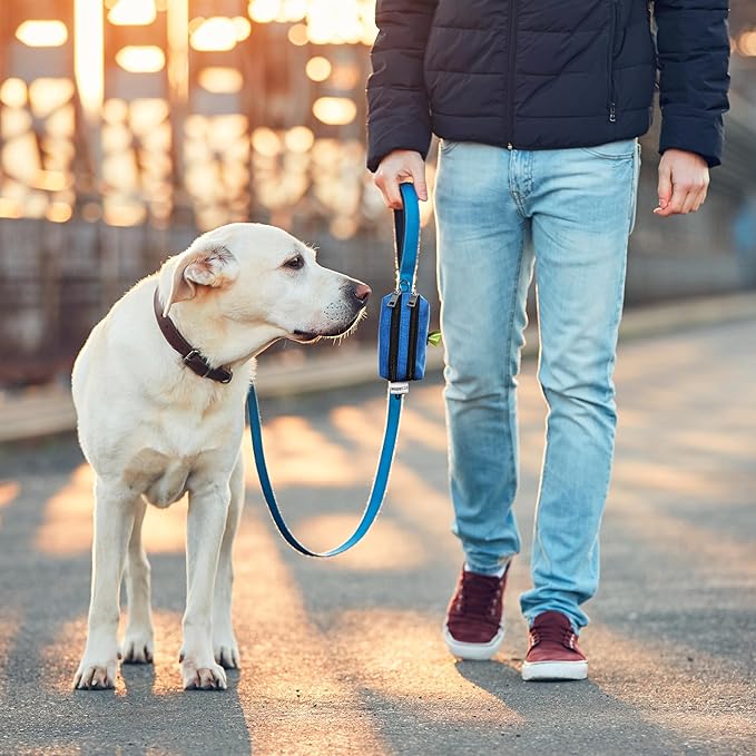 Dog Poop Bag Holder for Leashes - Dog Poop Bag Dispenser and Treat Holder with 2 Waterproof Pouches for Pet Waste Bags and Walking Accessories + 1 Free Roll - Leashrr 2.0 (Blue)-PurrikoPets