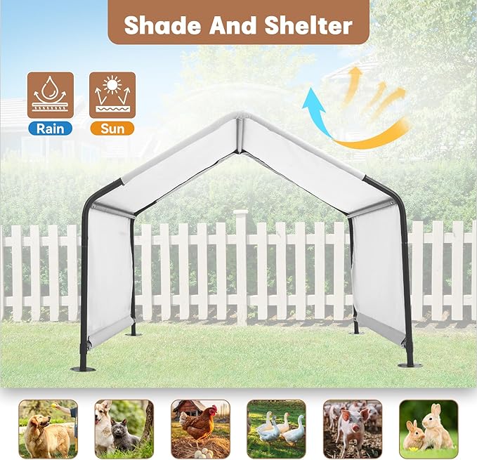 Dog Shade Shelter Outdoor 4'x4'x3' Tent for Large Medium Dogs, Outside Sun Rain Canopy Pet House for Cats Pigs Livestock with Waterproof Roof Ground Nails,Grey-PurrikoPets