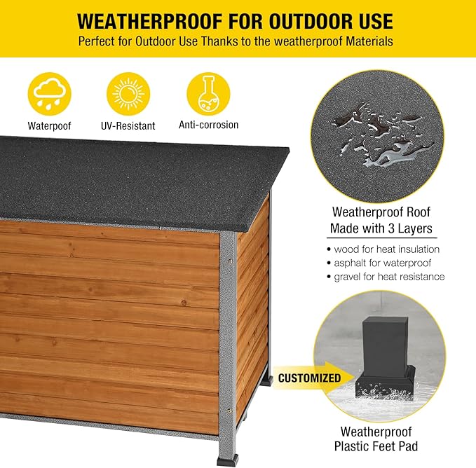 Aivituvin Dog House Outdoor & Indoor Wooden Dog Kennel for Winter with Raised Feet Weatherproof for Small & Medium & Large Dogs,Unique All-Around Iron Frame…-PurrikoPets