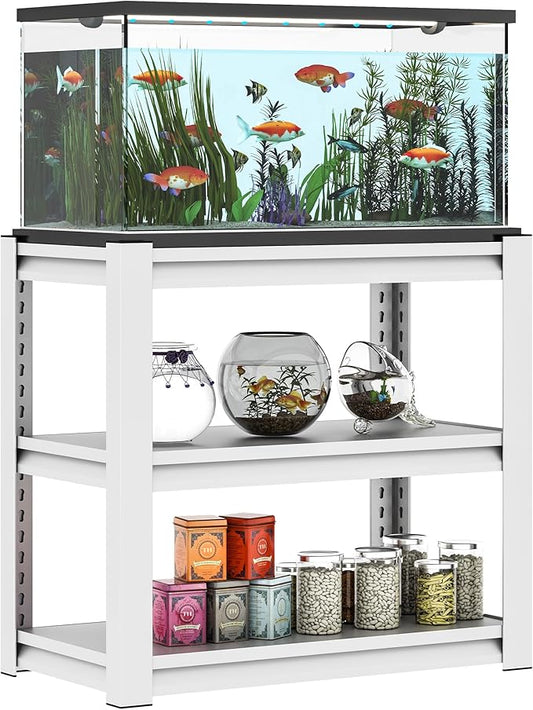 Fish Tank Stand White,3-tier Rack Shelf heavy duty Metal Frame Aquarium Stand 20 Gallon,Reptile Terrarium Stand for 30 Gallon Long Aquarium,Reptile Tank Stand,Breeder Tank Stand,31.5"*18"*34"-PurrikoPets