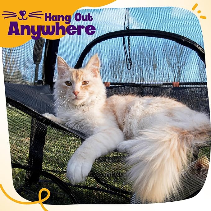 Extra Large Catio Outdoor Cat Enclosure Rywell 2-Tier Cat Tent for Patio, Balcony, Indoor & Camping, Foldable Outdoor Cat Playpen with Windows, Weatherproof Sunproof (Carry Bag Included)-PurrikoPets