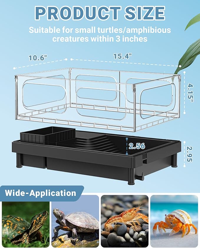 GOZILLA Small Turtle Tank Kit(Tank+Lamp+Filter), Acrylic Turtle Starter Kit with Adjustable Lamp, Reptile Habitat and Terrarium with Multi-Functional Areas for Small Reptiles. (Black Kit)-PurrikoPets