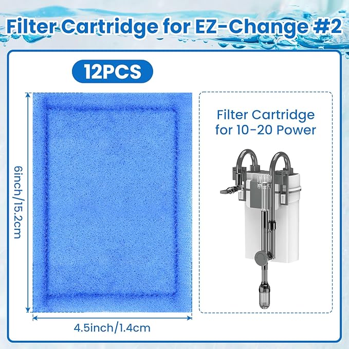12 Pcs 10-20 Gallon Aquarium Filter Replacement for EZ-Change #2, Fish Tank Filter Cartridge for Aqua-Tech Brand 10 to 20 Power Filters for Healthier Fish-PurrikoPets