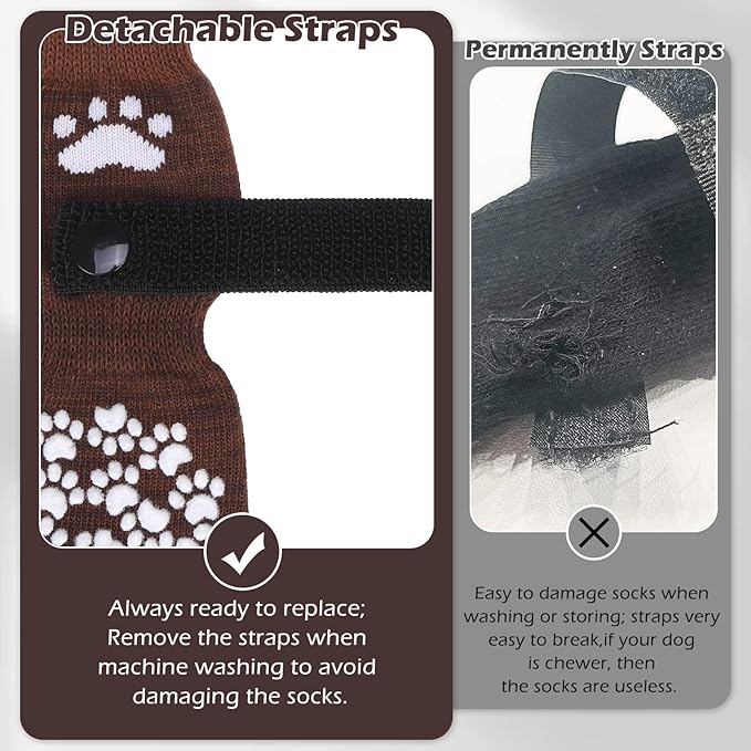 EXPAWLORER Anti Slip Dog Socks to Prevent Licking Paws, Dog Shoes for Hot Pavement, Dog Booties for Small Medium Large Senior Dogs, Traction Control Boots & Paw Protectors for Hardwood Floors Coffee-PurrikoPets
