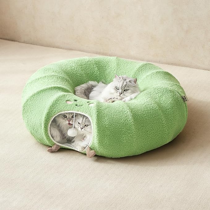EHEYCIGA Cat Tunnel Bed for Indoor Cats, Cute Cat Donut Toy Tunnel for Small Large Cats with Washable Circle Cushion, Peekaboo Pet Cave Play Tunnel for Kitten, Puppy, Rabbit-PurrikoPets