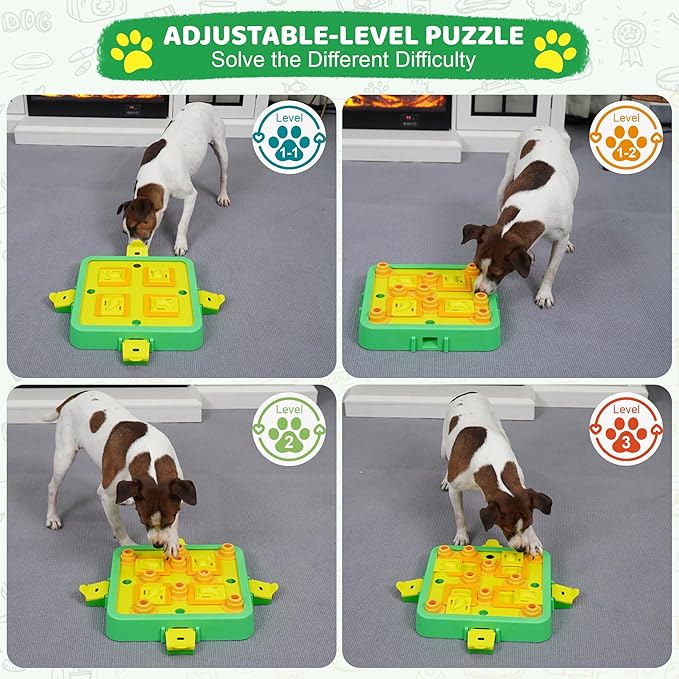 Dog Puzzle Toy Mental Stimulation - Level 3 in 1 Dogs Food Feeder Puzzle, Dog Treat Puzzle Feeder (Advanced-Green Board)-PurrikoPets
