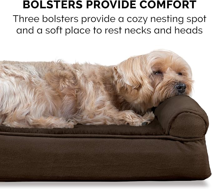 Furhaven Cooling Gel Dog Bed for Large Dogs w/ Removable Bolsters & Washable Cover, For Dogs Up to 125 lbs - Plush & Suede Sofa - Espresso, Jumbo Plus/XXL-PurrikoPets