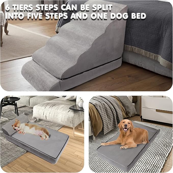 Dog Stairs & Steps for High Beds 30 Inches Tall, LitaiL 6 Steps Pet Stairs/Steps for Beds 24-30inch High for Small Large Dogs, Non-Slip Dog Ramps/Ladder for Old Dogs/Cats-PurrikoPets