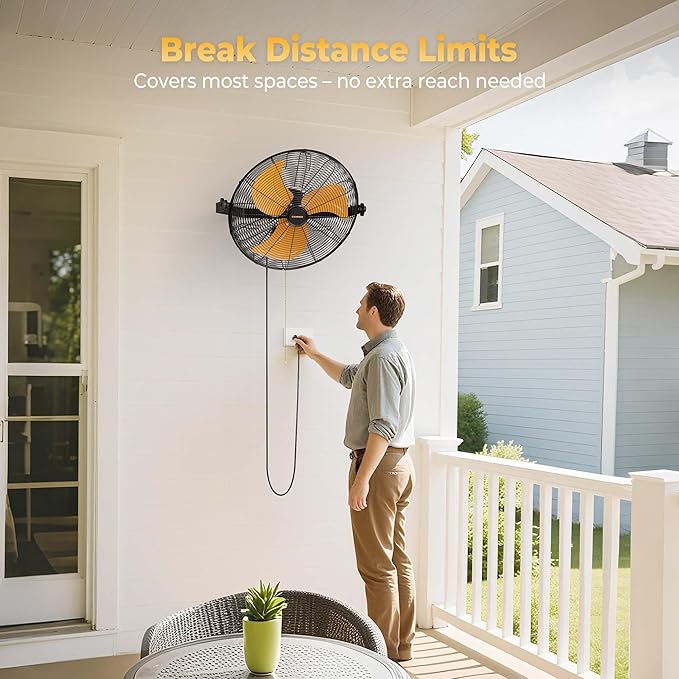18 Inch Wall Mount Fan, Extended 6.6ft Power Cord, 360° Tilt Adjustment, 3-Speed, IP44 Industrial Commercial Wall Mounted Fan for Greenhouse, Garage, Workshop, Covered Patio, 1 Pack-PurrikoPets