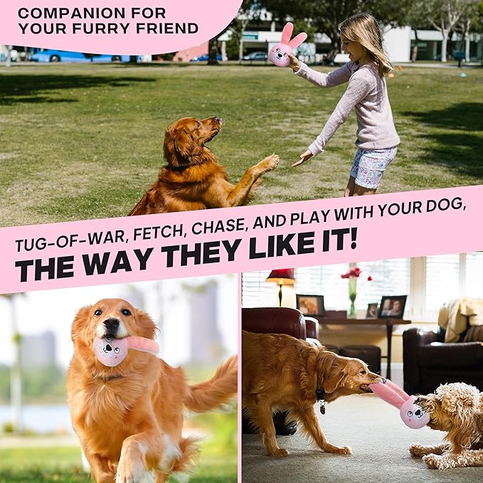 Fida Squeaky Dog Toys for Aggressive Chewers 3 in 1, Dog Chew Toys with 3 Layers,Interactive Dog Toys for Large Dogs Balls to Keep Them Busy for Small Medium Dogs(Pink Bunny)-PurrikoPets