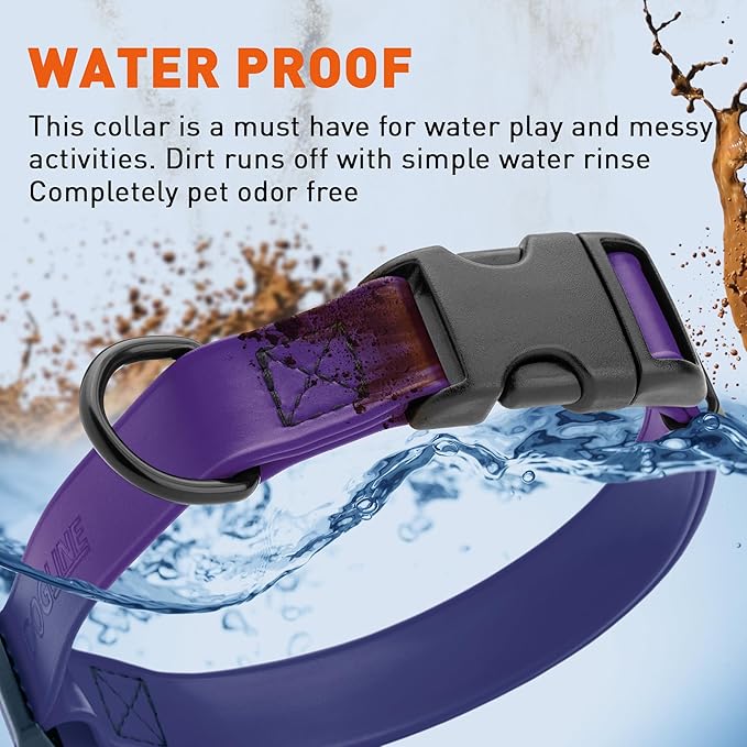 Dogline Biothane Waterproof Dog Collar with Quick Release Buckle Strong Coated Nylon Webbing with Odor- Proof for Easy Care Easy to Clean Fits Small Medium Large Dogs, Purple 5/8" W 9-14" L-PurrikoPets
