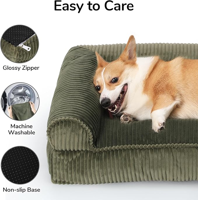 FUKUMARU Cute Dog Bed, Fluffy Dogs Couch with TPU Layer Keeping Lining Dry, Pet Sofa Medium Size Dog Easy to Care, Warm Cat Bed with Removable Zipper Cover, 36inch, Large, Green-PurrikoPets