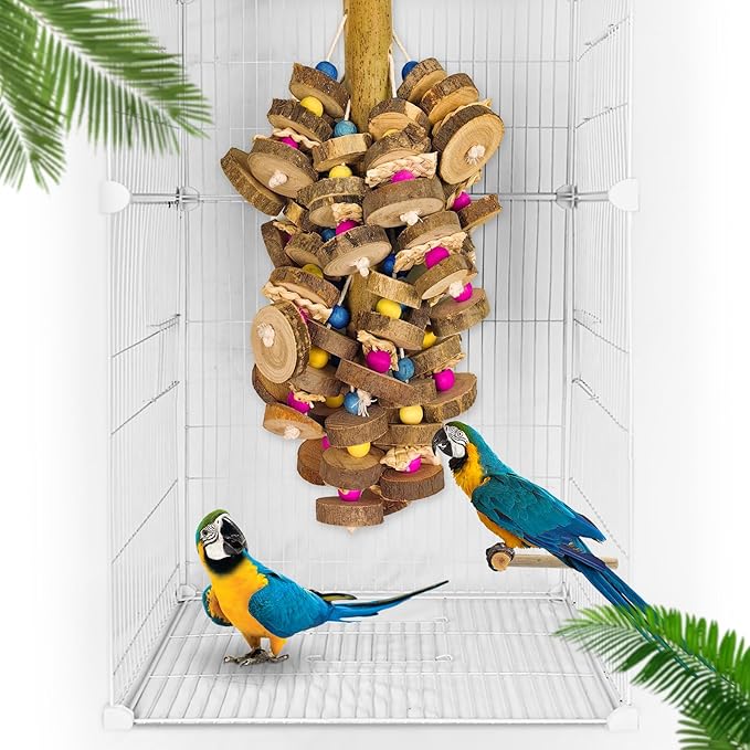 Extra Large Bird Parrot Toys- 19.7 inch Multicolored Natural Wooden Block Parrot Chewing Toy Suggested for Macaws cokatoos, African Grey and a Variety of Amazon Parrots. (Large Size)-PurrikoPets