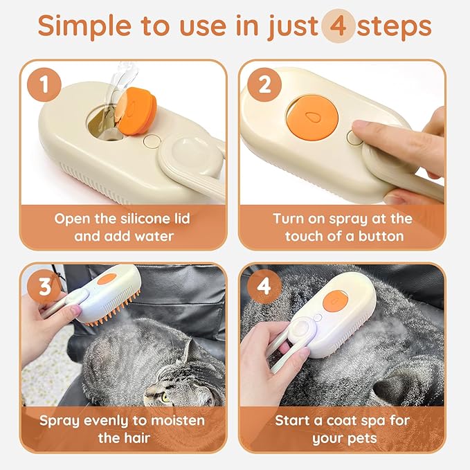 GKZ Cat Steam Brush, 3 in 1 Pet Comb for Massage, Cleaning, Shedding and Combing, Electric Mist to Prevent Flyaways for Home, Dogs and Cat Lovers - Khaki-PurrikoPets