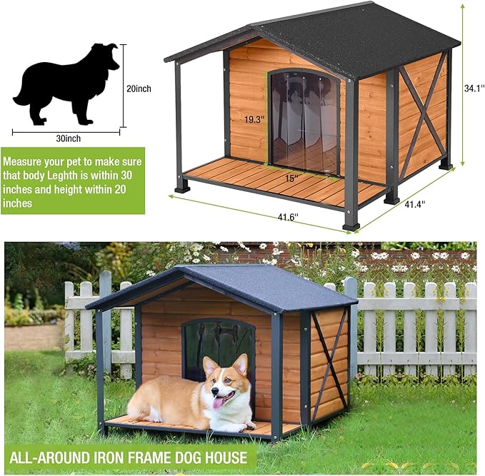 Dog House Outdoor Large Insulated Dog Kennel with Liner for Winter Waterproof Dog Cage for Small & Medium & Large Dogs,Unique All-Around Iron Frame-PurrikoPets