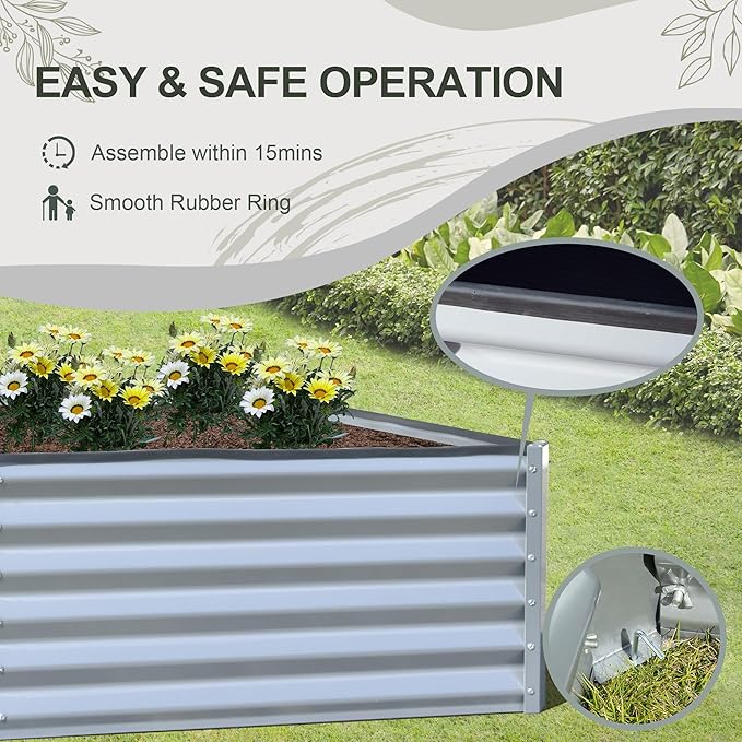 Domi Raised Garden Beds Outdoor, 8x4x1.5Ft Thickening Tall Metal Rectangular Deep Root Box Planter for Vegetables, Flowers, Herbs, and Succulents 1.5" Deep w/ 342 Gallon Capacity - Silvery-PurrikoPets
