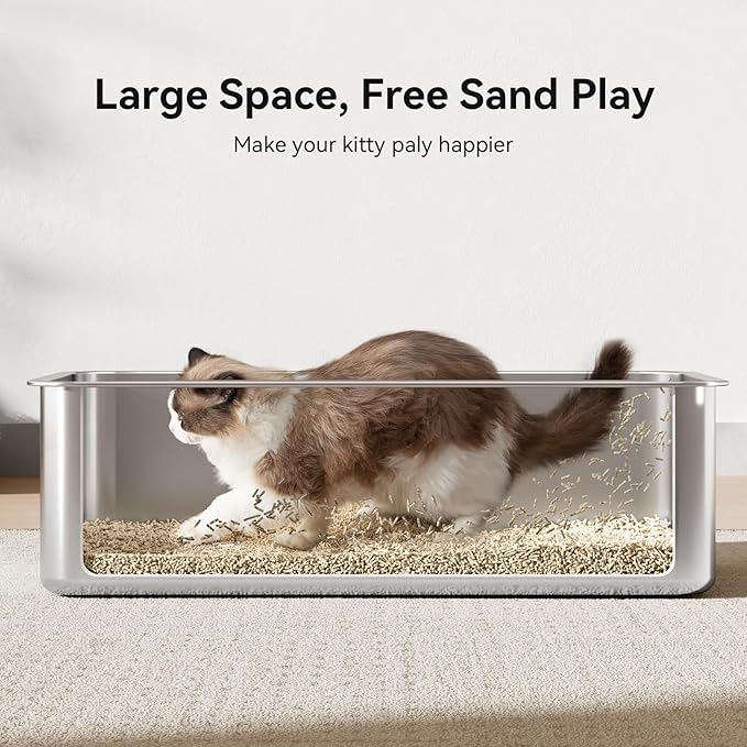 2 Pack Cat Pan Giant 28" Extra Large Stainless Steel Cat Litter Pan Metal Cat Litterbox for Big Cats and Multiple Cats, Anti-Leakage, Easy Cleaning-PurrikoPets