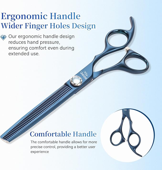 7 inch Matte Blue Thinning Dog Grooming Scissors Professional 440C Stainless Steel Dog Thinner Shears Smooth Cutting Comfortable Grip and Easy to Use for Groomers and Home Use-PurrikoPets