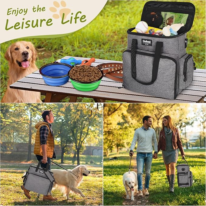 Dog Travel Bag Airline Approved–Pet Travel Tote with Collapsible Bowls,Food Containers & Feeding Mat–Multi-Pocket Organizer for Dogs & Cats, Durable & Water-Resistant for Hiking,Trips,Outdoors-PurrikoPets