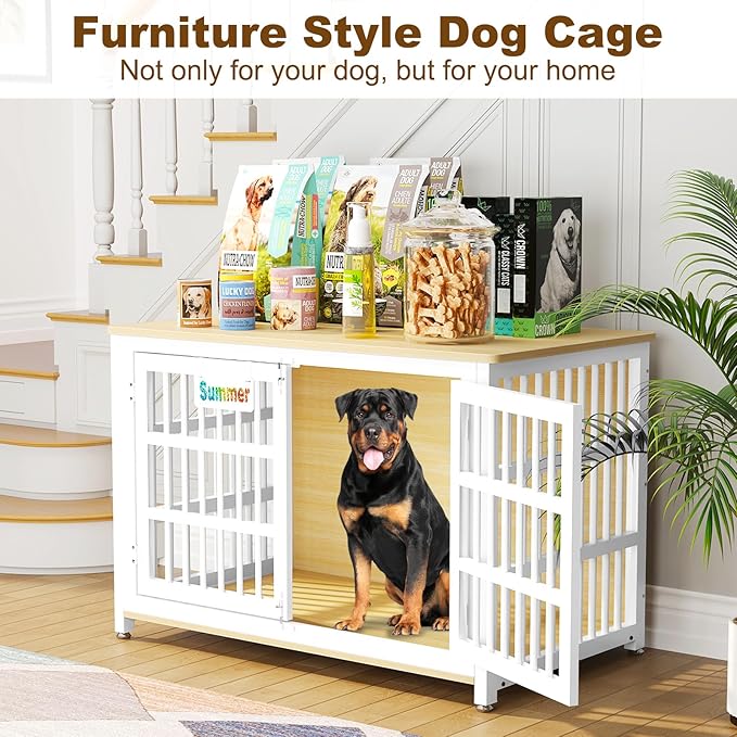 EasyCom Heavy Duty Dog Kennel Indoor with Name Tag, XXL Dog Crate Furniture for Large Dogs, Double-Doors Sturdy Dog Cage for Anxiety Dog, Decorate House as TV Stand, End Table, Bedside Table-PurrikoPets
