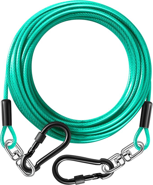 Dog Tie Out Cable 50FT-500Lbs,Heavy Duty Dog Leads Line for Yard with Swivel Hook,Medium Large Dogs Leash&Chains for Outside,Rust Chew Proof Dogs Run Cable for Outdoor Camping(Green Cyan, 50FT)-PurrikoPets
