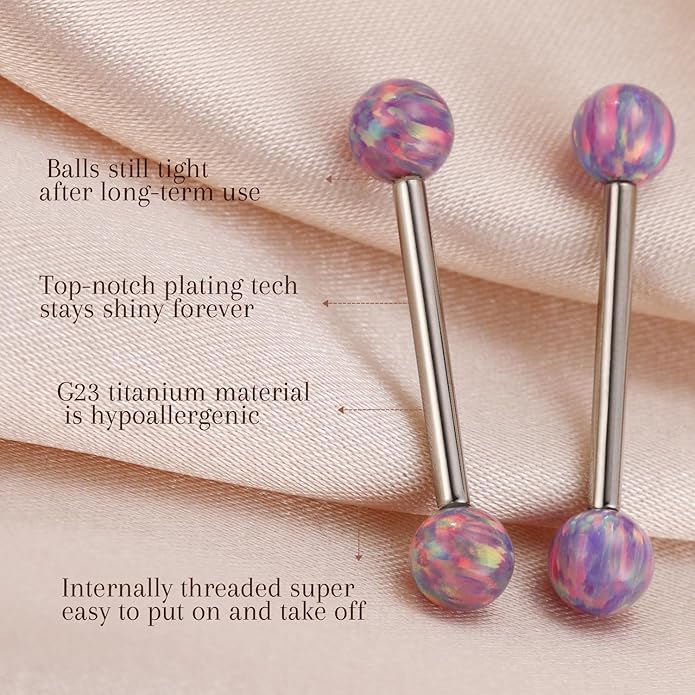 AROWRO Nipple Piercing Jewelry G23 Titanium Nipple Rings Tongue Rings Nipple Bar 14G Internally Threaded Straight Barbells Bridge Piercing Jewelry 12mm-20mm